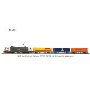 Piko 96900 Starter set with roadbed TRAXX RENFE with 3 container wagons