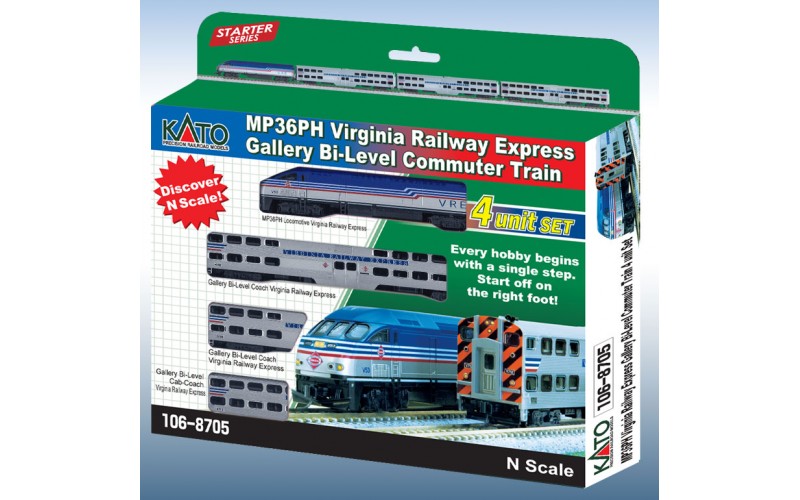 Kato N MP36PH VRE Gallery Bi-Level Commuter Train Set