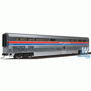 Walthers  Superliner(R) I Diner - Ready to Run -- Amtrak(R) (Phase II, silver, Wide red & blue Stripes, No Logo)